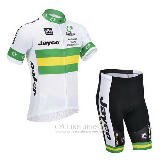 2013 Cycling Jersey Australia White and Green Short Sleeve and Bib Short